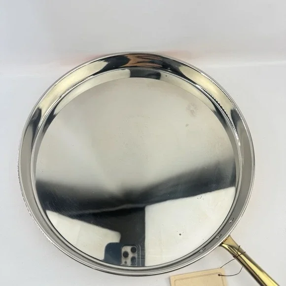 11" Hand Crafted Korea Solid Copper Skillet Nickel Lined Brass Handle Fry Pan - Picture 4 of 10